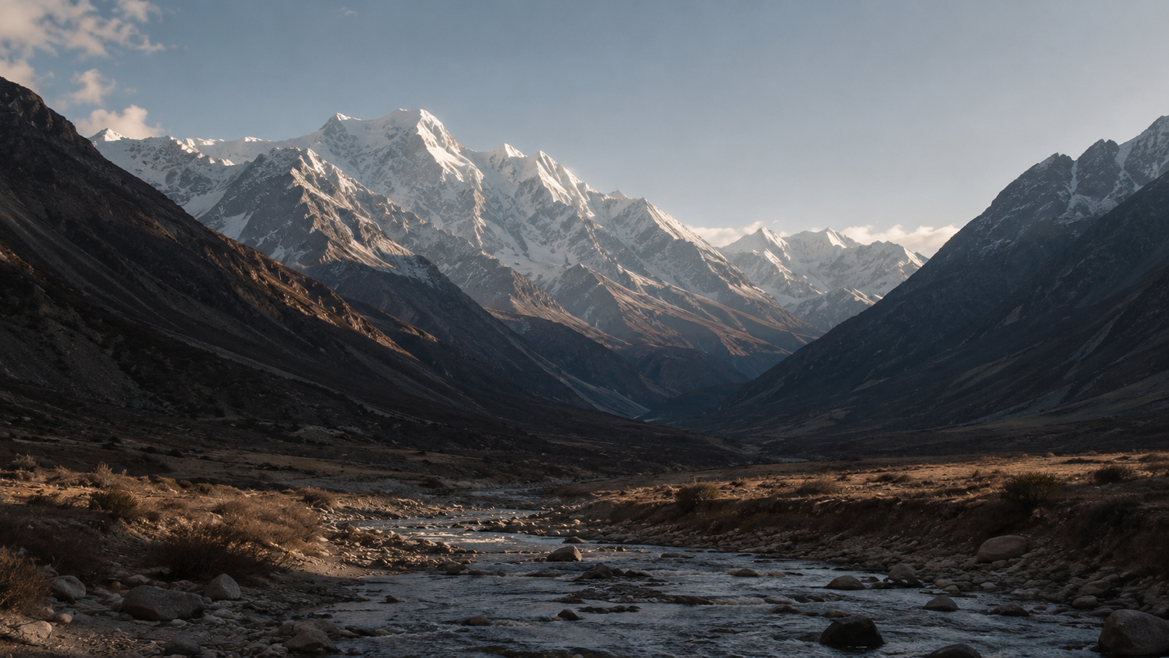 Himalayan mountain valley in quiet light